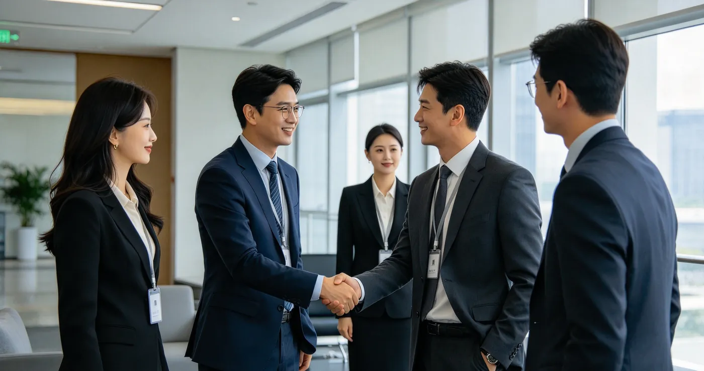 Business partners meeting and shaking hands